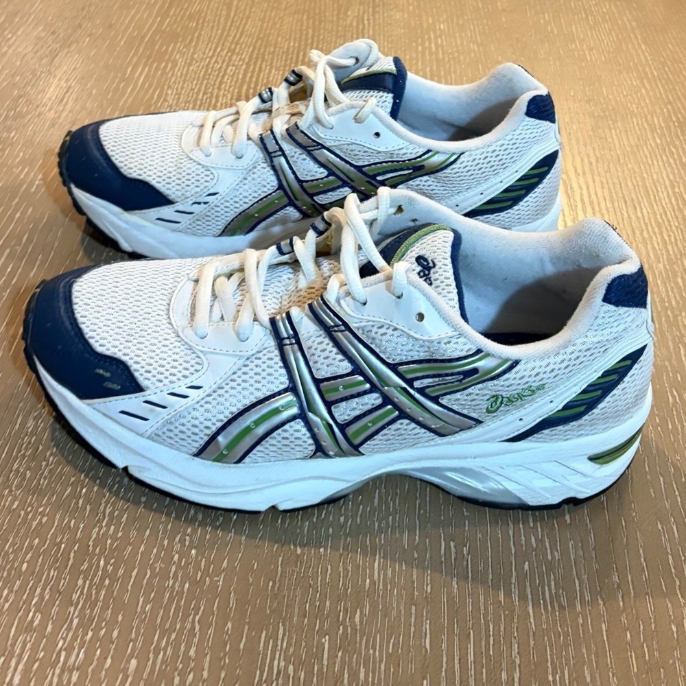 Asics Gel White Blue Lime Green Running Shoes TQ6B7 Womens 8.5 DuoMax AHAR+